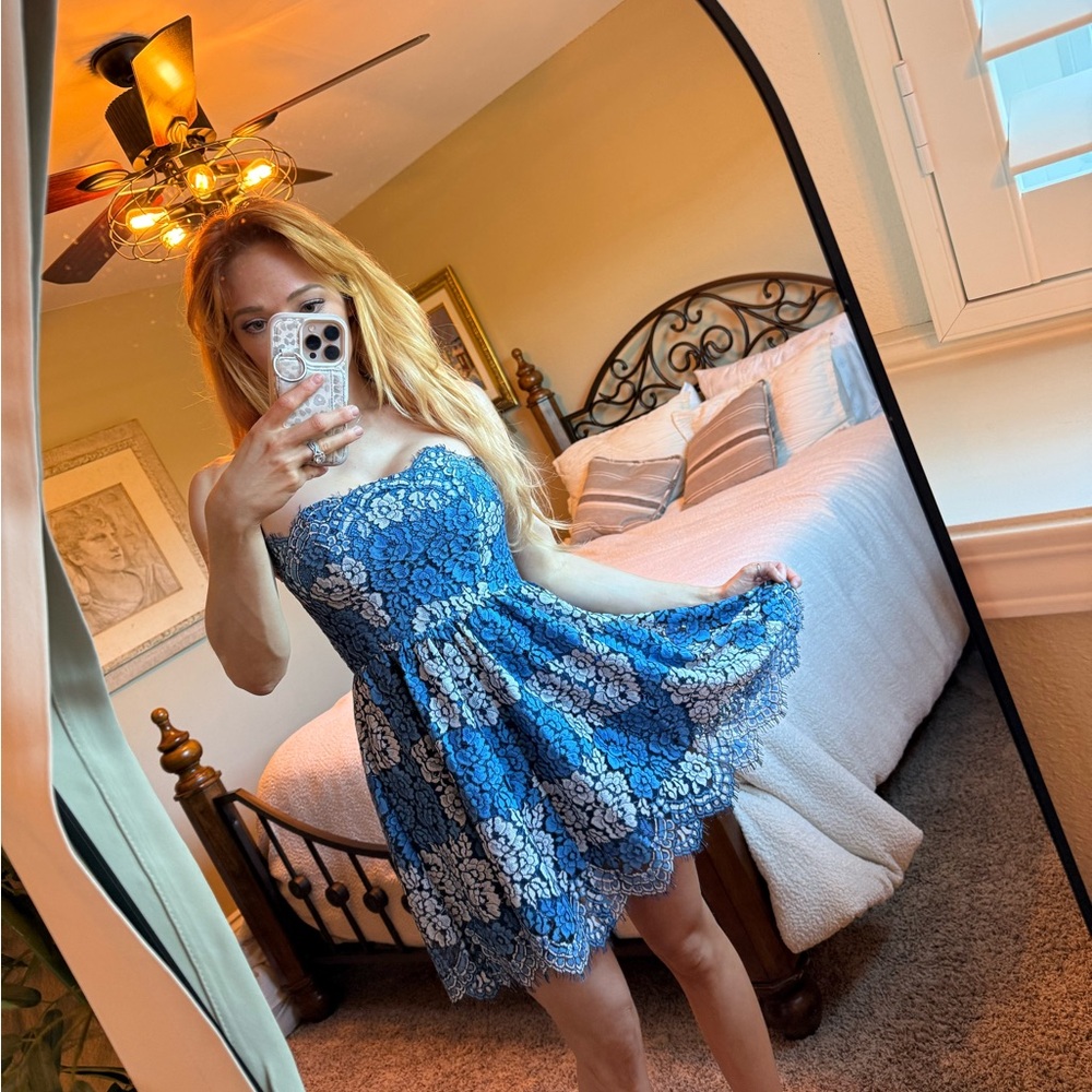Blue and White Floral Strapless Dress NBD